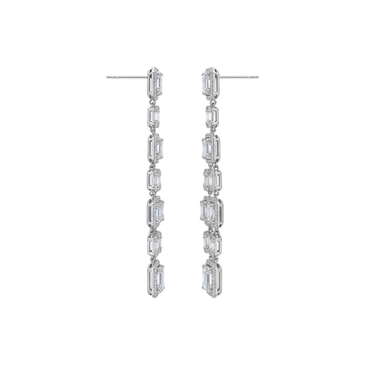 6 Round and Baguette Natural Diamond Earrings in 18KT Gold