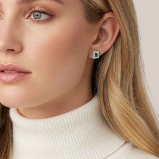 Gemstone Cushion Stud in 18KT Gold