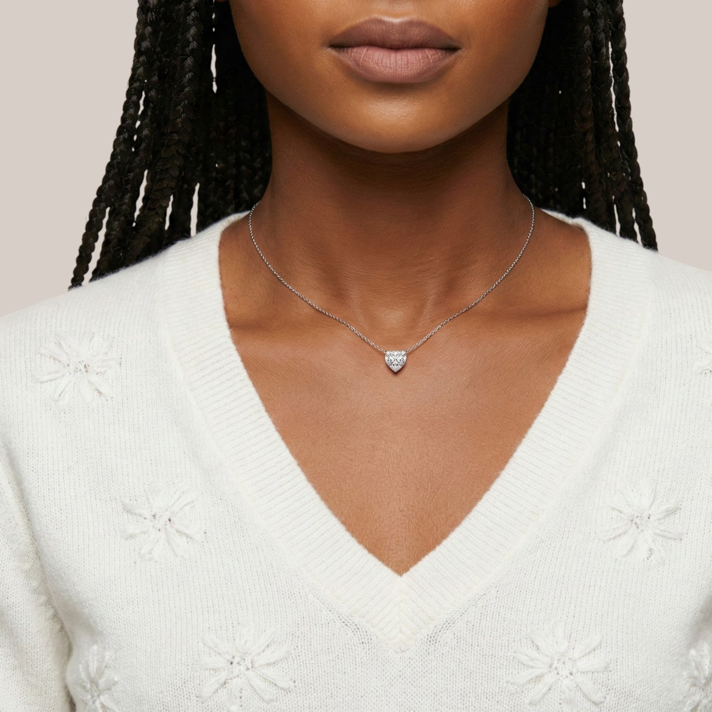 Solitaire Heart Cut Moissanite Necklace in 925 Sterling Silver