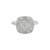 Venus Cushion Cut Diamond engagement ring in 18KT gold with double halo pavé diamonds and slender diamond band
