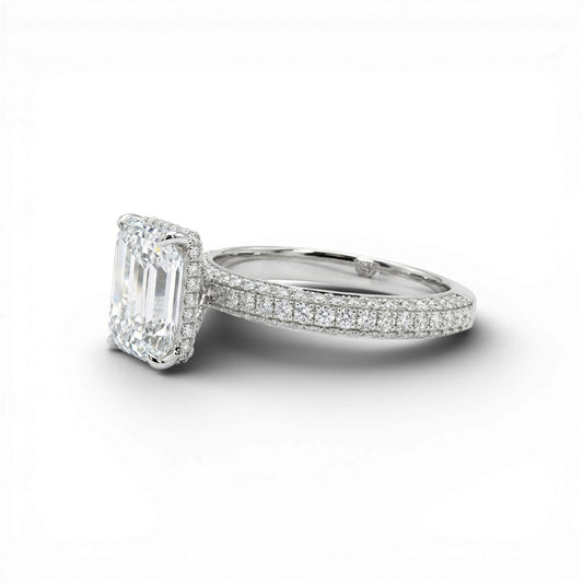 Amina Emerald Cut Moissanite Engagement Ring in 18KT Gold