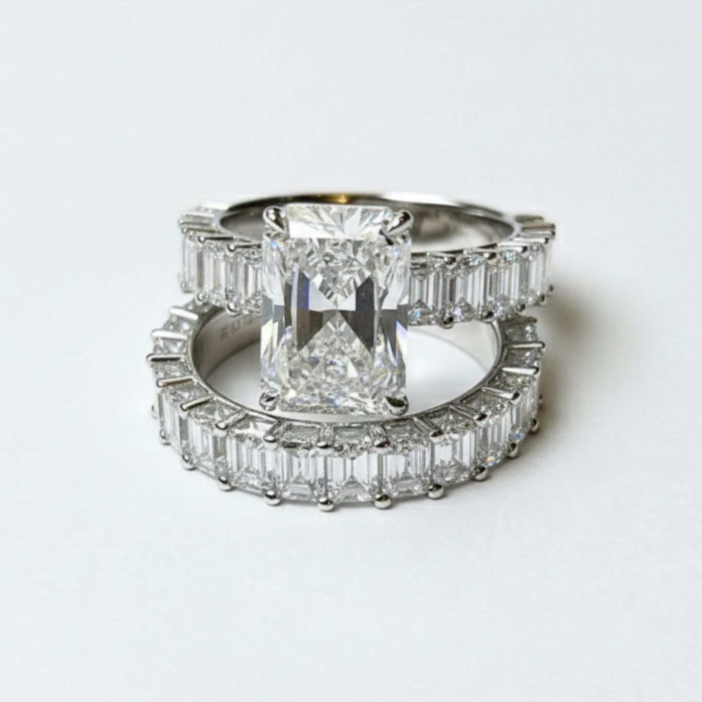 Radiant Cut Lab Grown Diamond Bride Set in 18K Gold