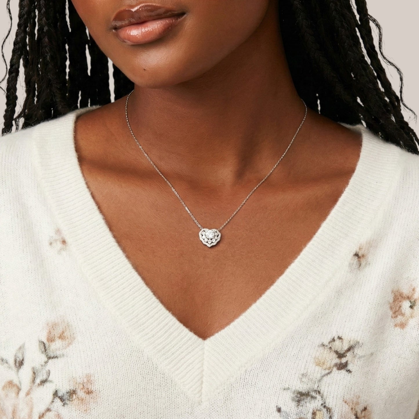 Moon Heart Moissanite Necklace in 925 Sterling Silver