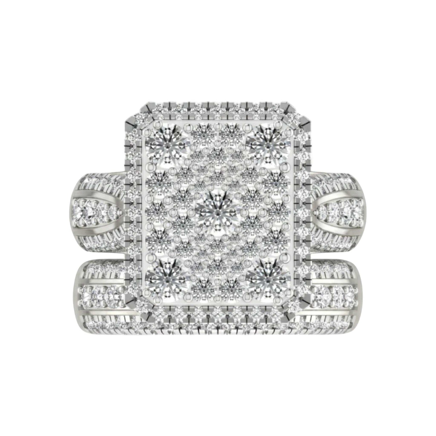 Amanda Radiant Cut Diamond Bride Set in 18KT gold with radiant-cut diamond cluster and pavé-set natural diamonds