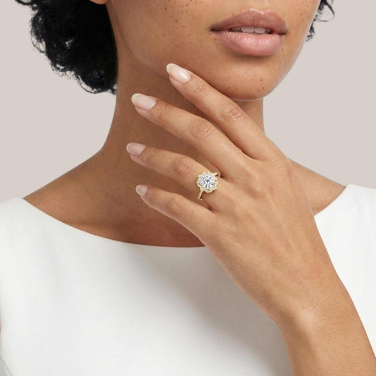 Quinn 2.0 Moissanite and Diamond Engagement Ring in 18KT Gold