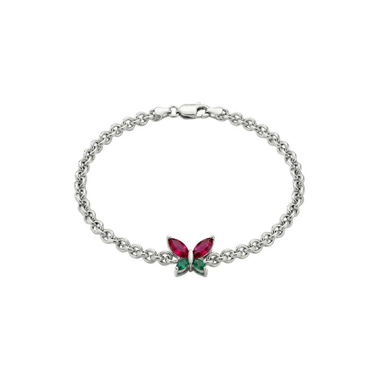 Emerald And Pink Butterfly Heart Bracelet in 925 Sterling Silver