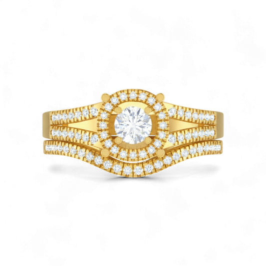 Precious Round Cut Diamond Cluster Bride Set in 10KT Gold