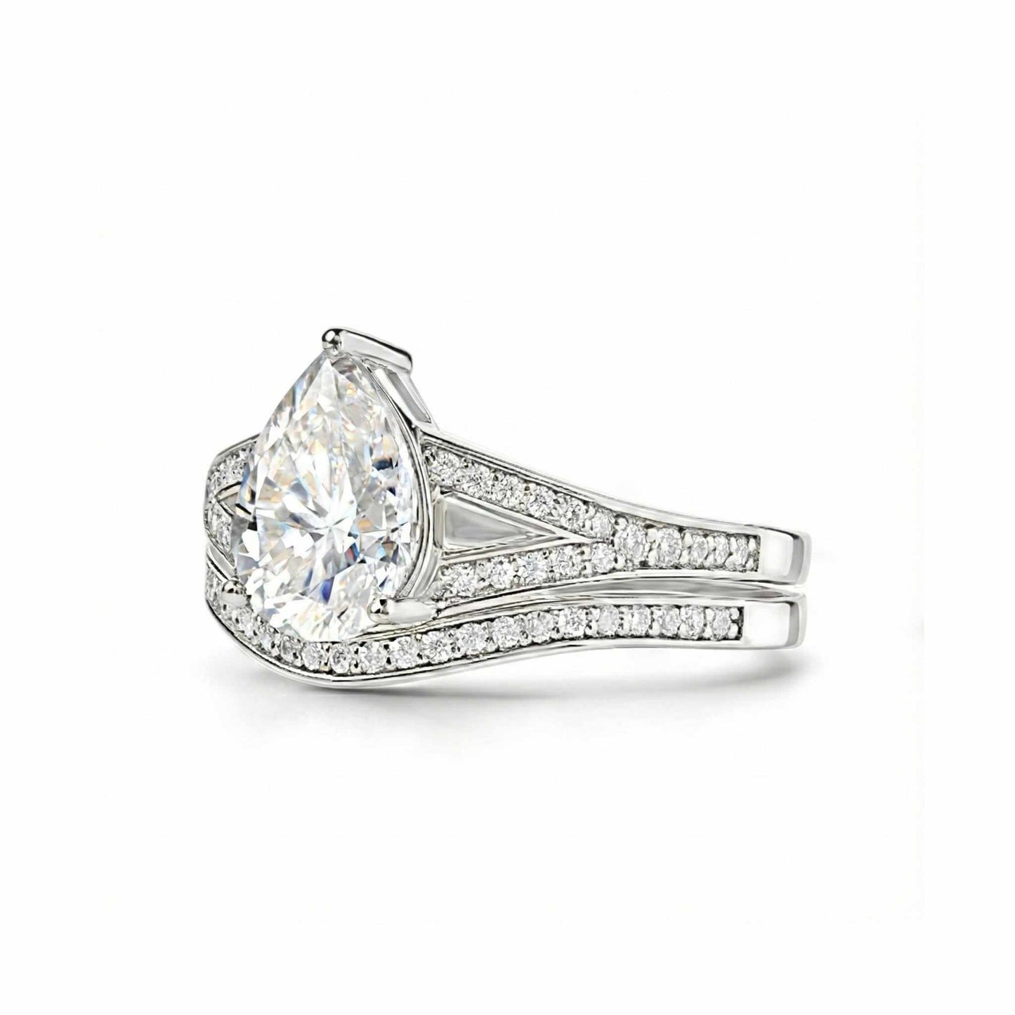 Split Shank Pear Cut CZ Bride Set in 925 Sterling Silver