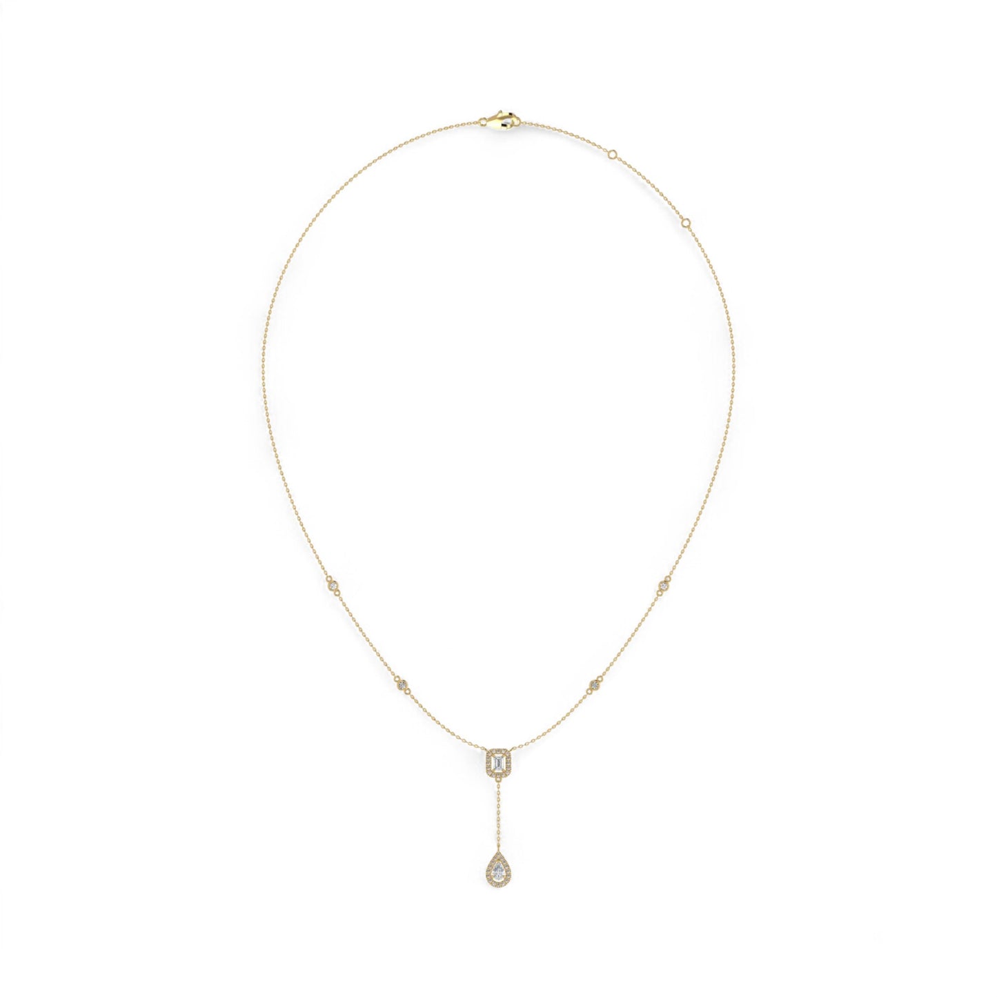 Gold necklace with a pendant on a white background