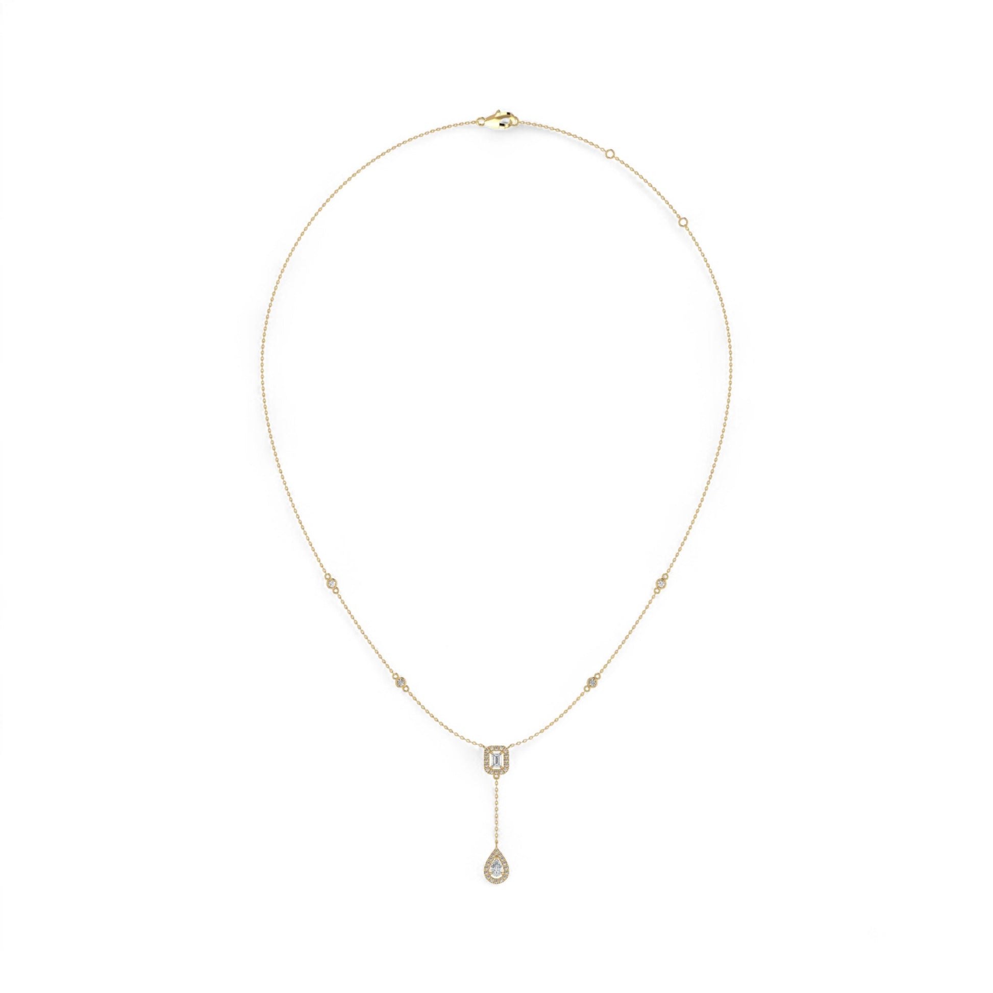 Gold necklace with a pendant on a white background