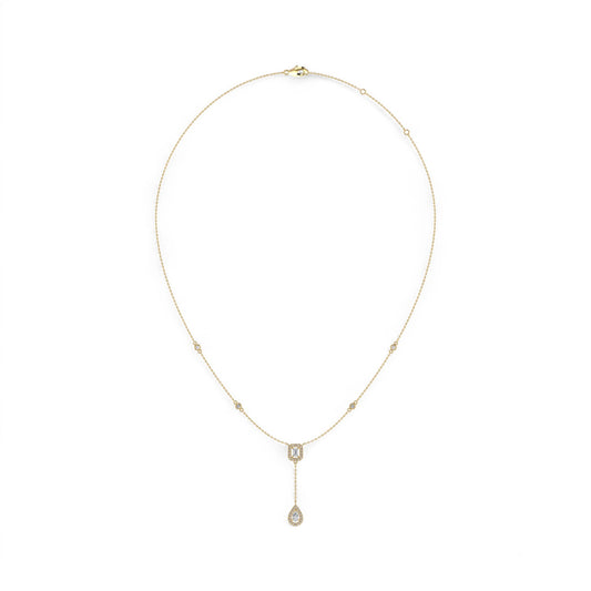 Gold necklace with a pendant on a white background