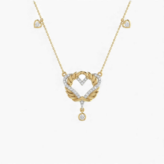 Gold and diamond heart-shaped necklace on a white background