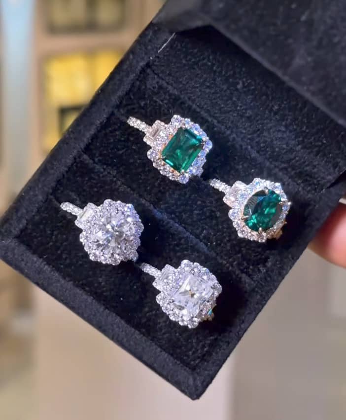 Empress Radiant Cut Lab Grown Diamond & Emerald Gemstone Engagement Ring in 18K Gold