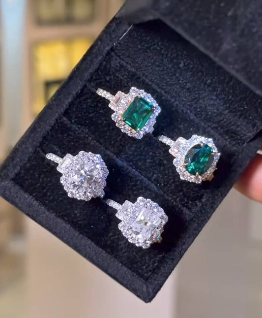 Empress Radiant Cut Lab Grown Diamond & Emerald Gemstone Engagement Ring in 18K Gold