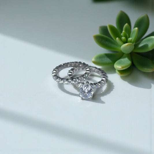 Vega Pear CZ Bride set in 925 Sterling Silver