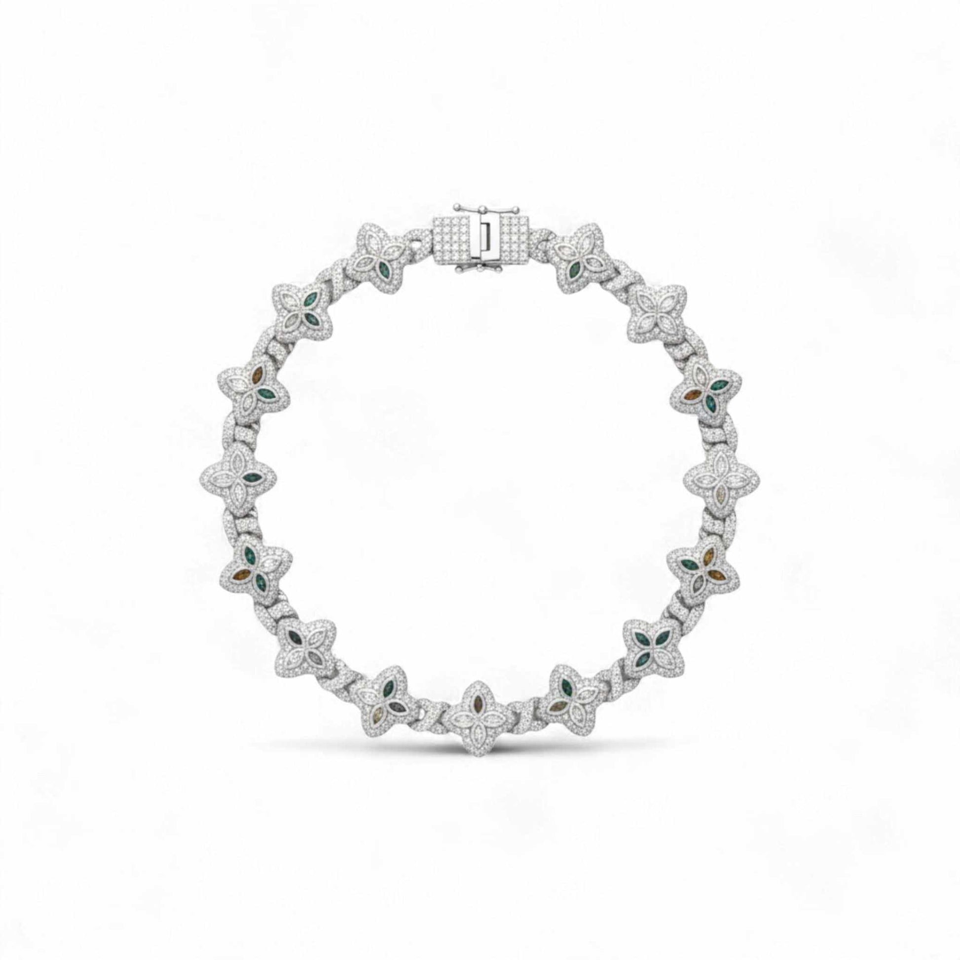 Infinity Clover Link Bracelet in 925 Sterling Silver with VVS1 D Moissanite gemstones and clover motifs