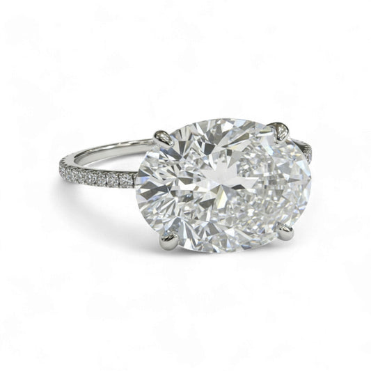 K Oval Horizontal Moissanite & Diamond Engagement Ring in 18K Gold