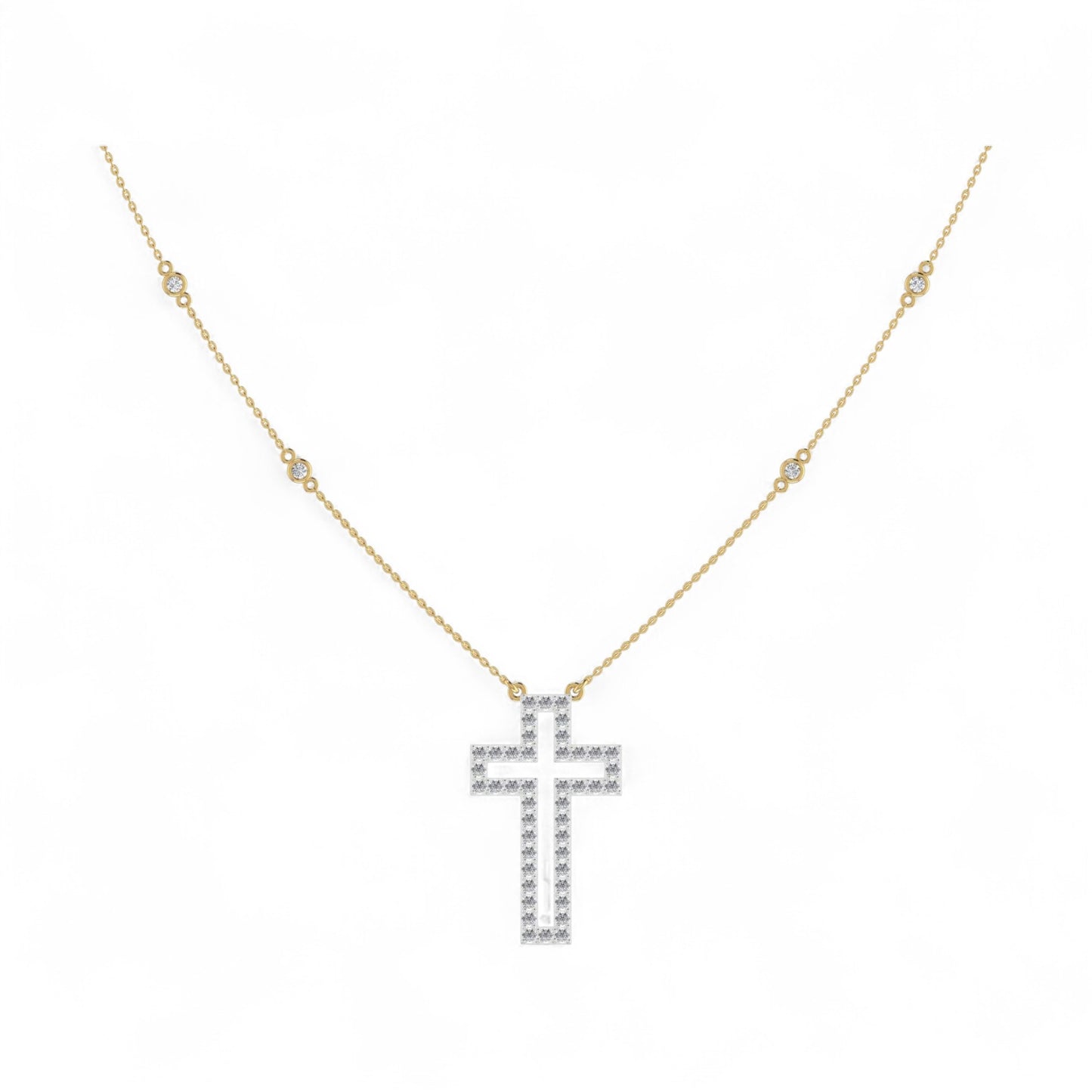 Kairo Outline Cross Diamond Necklace in 18K Gold