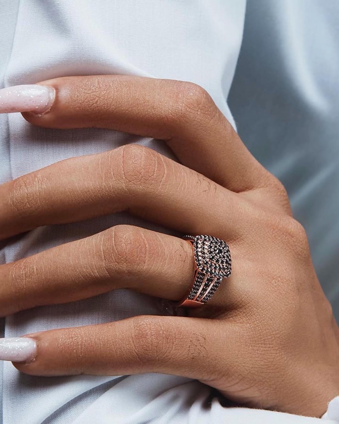 Omoni Cushion Cut Cluster Black Diamond Engagement Ring in 18KT Gold