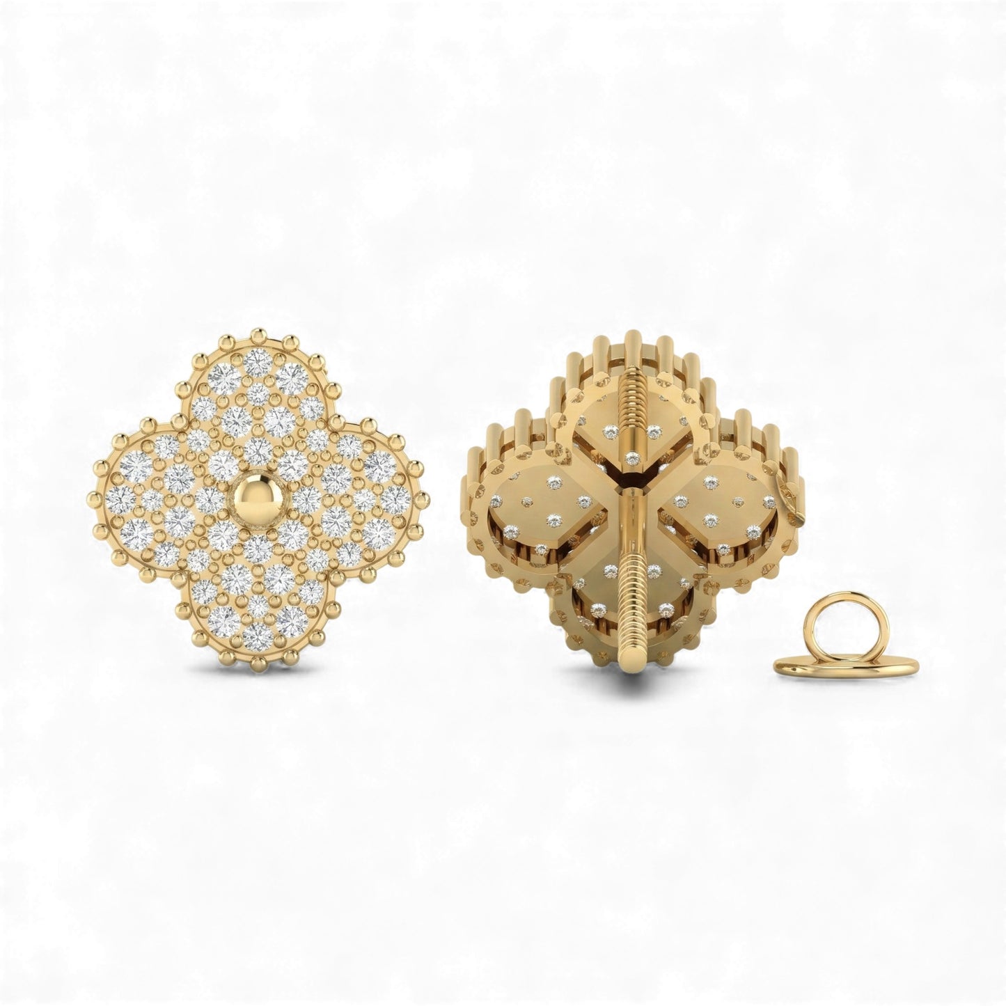Midball Clover Diamond Stud Earrings in 18KT Gold