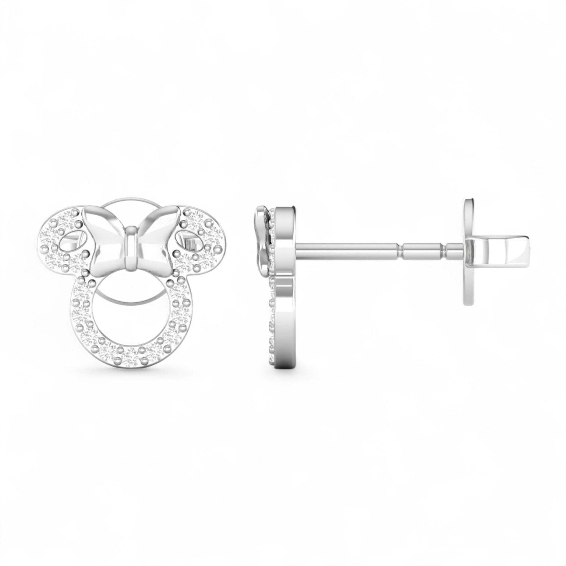 Silver bow-shaped earrings on a white background