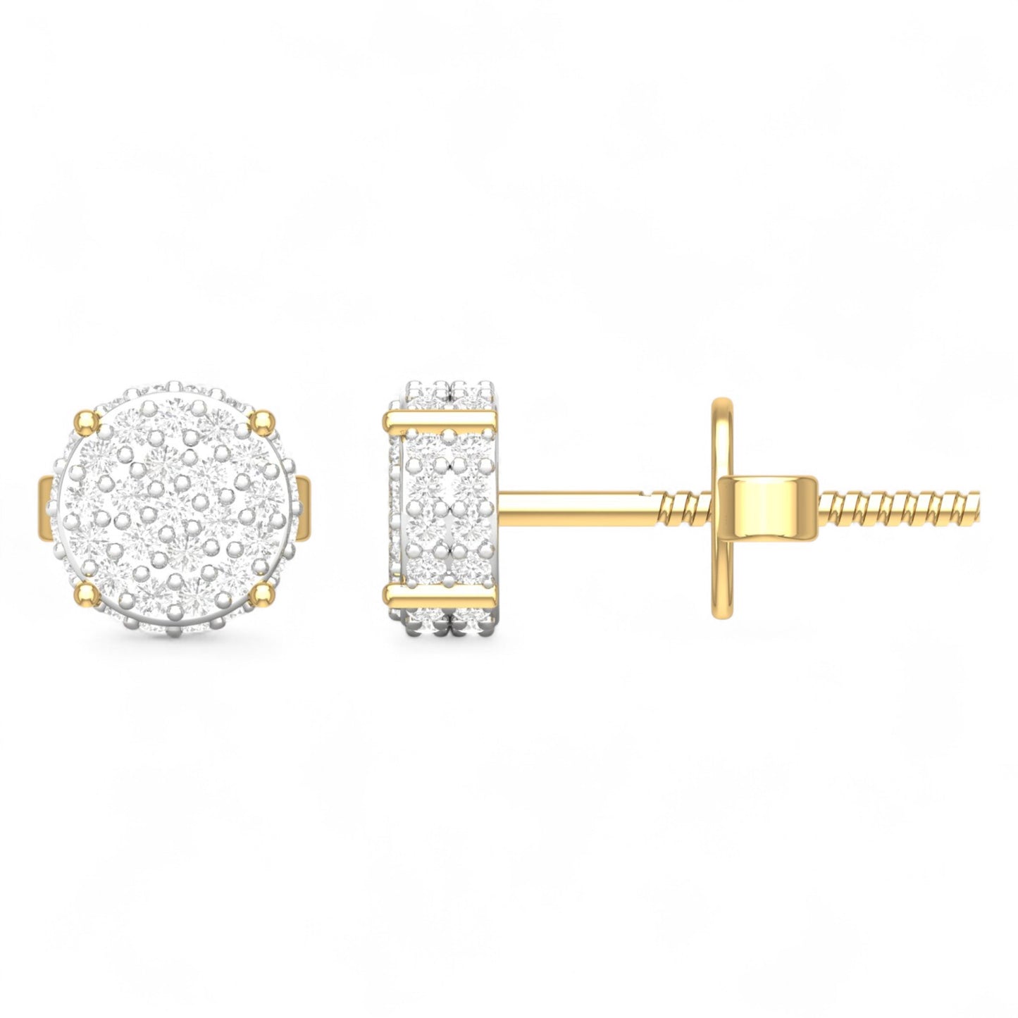 Linear Round Cluster Natural Diamond Stud Earrings in 18KT Gold