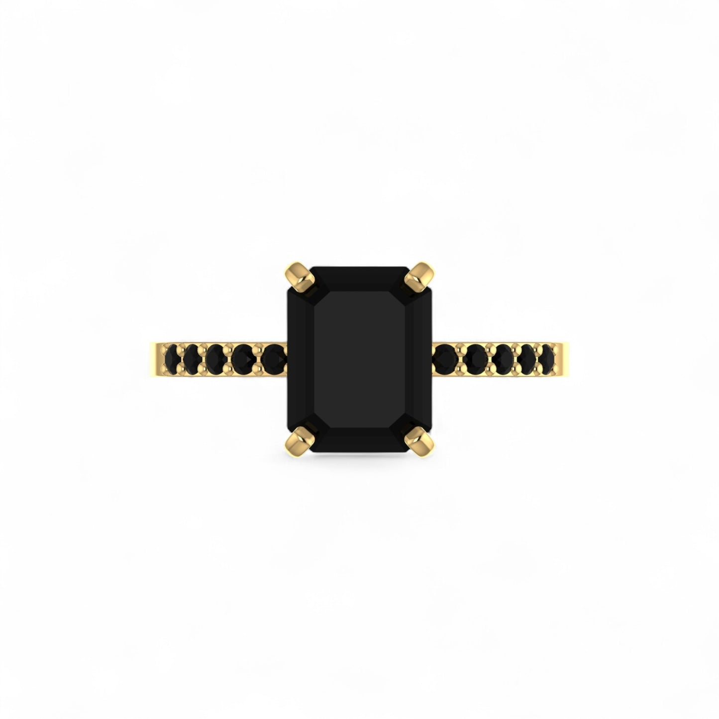 No Halo Black Emerald cut Moissanite Engagement Ring in 18K Gold