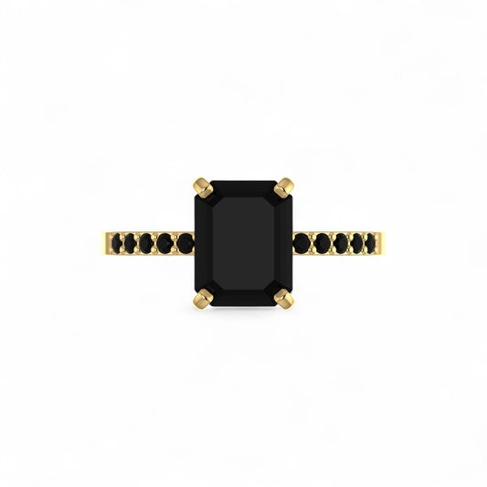 No Halo Black Emerald cut Moissanite Engagement Ring in 18K Gold