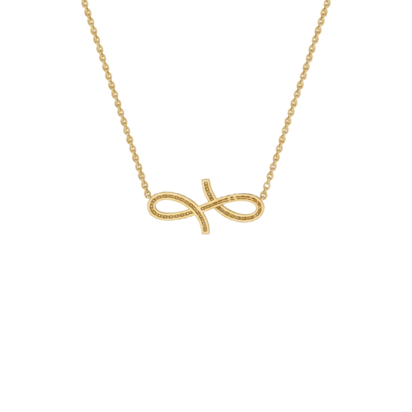 Gold necklace with a unique pendant on a white background