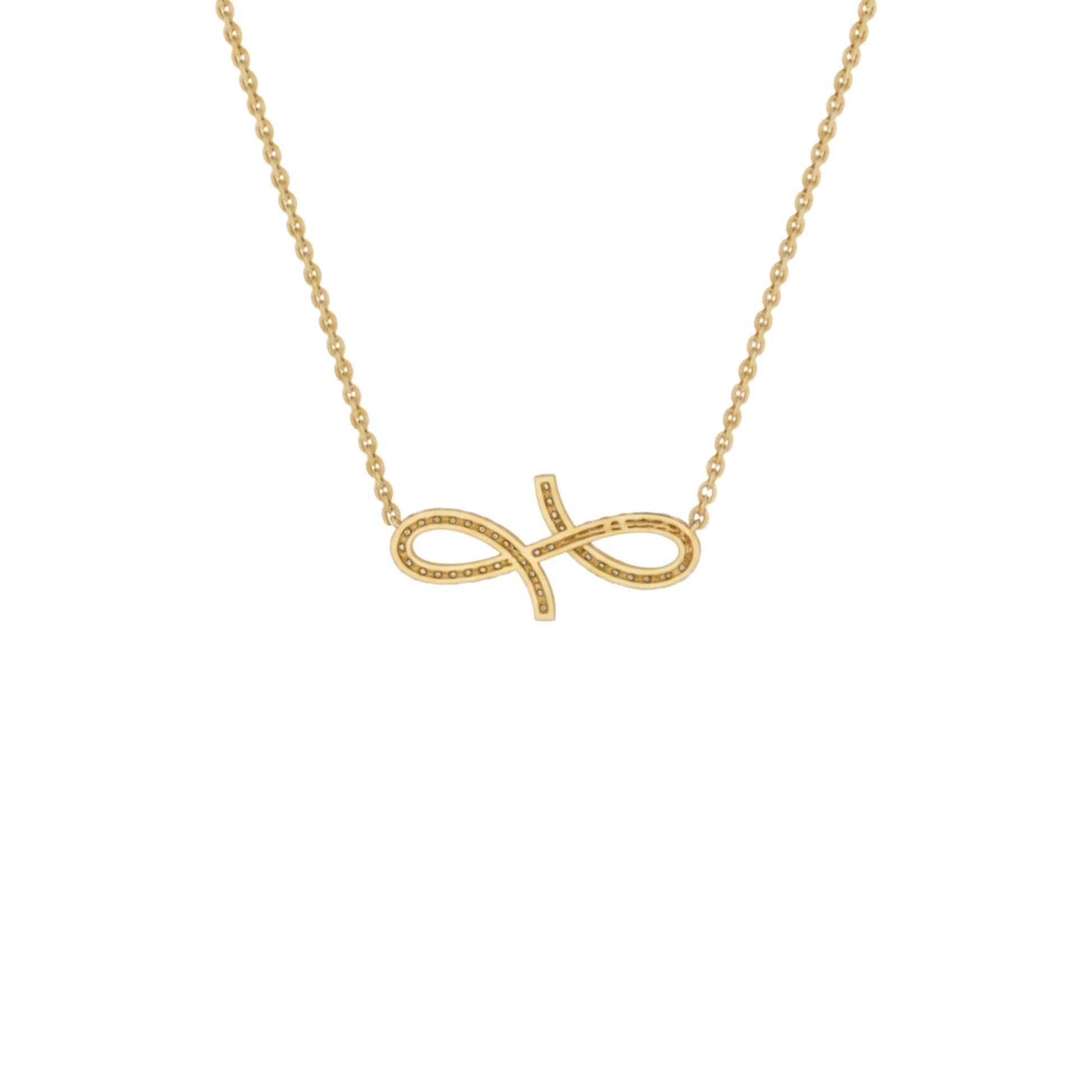 Gold necklace with a unique pendant on a white background