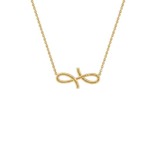 Gold necklace with a unique pendant on a white background
