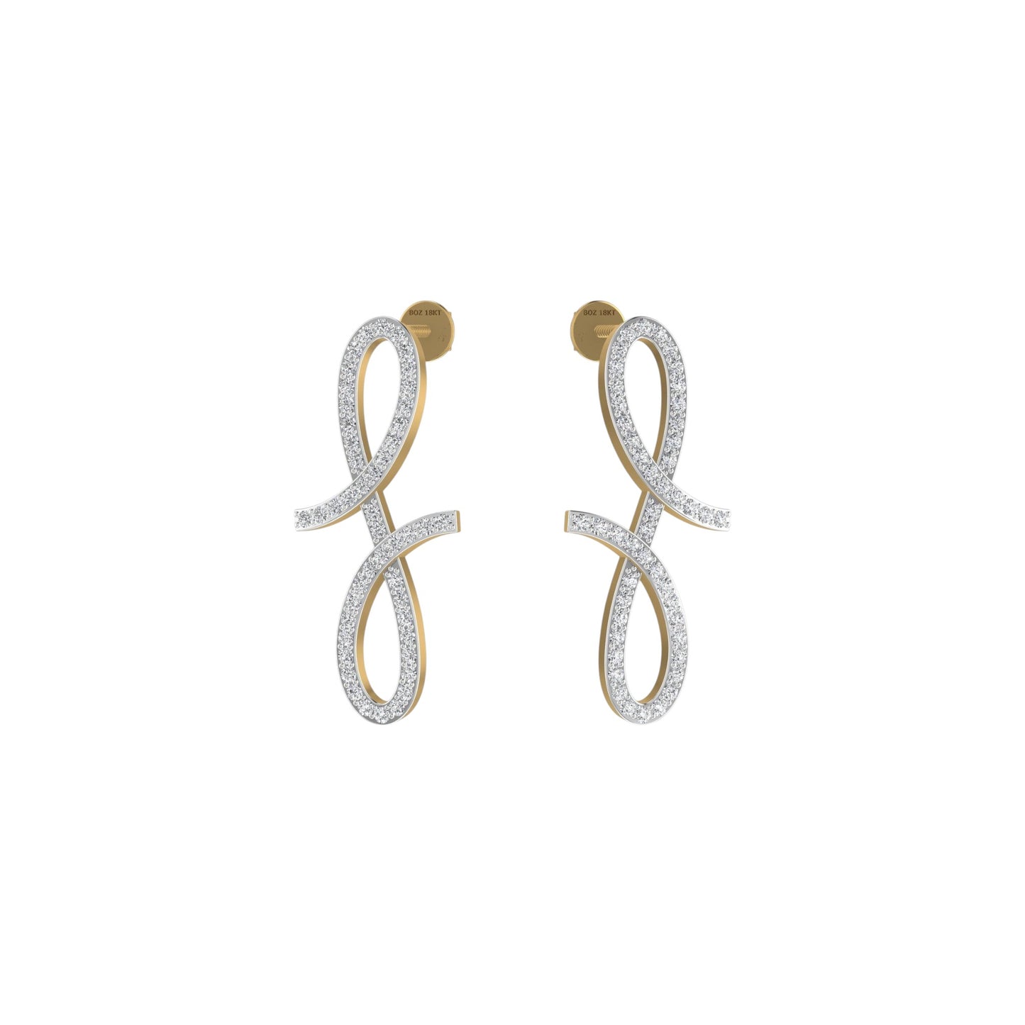 Pair of gold and silver earrings on a white background