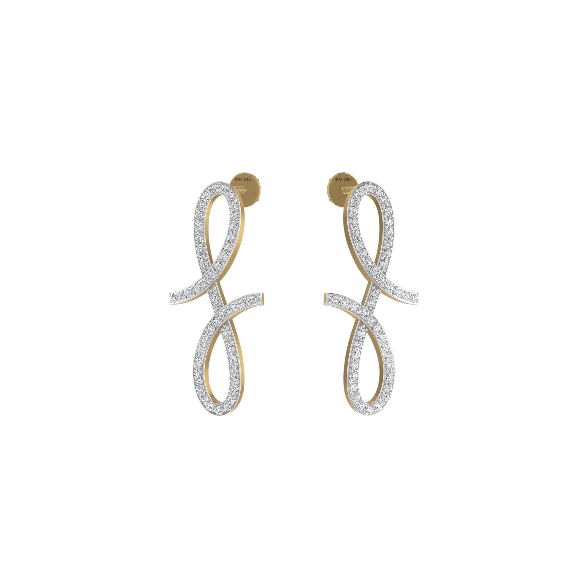 Pair of gold and silver earrings on a white background