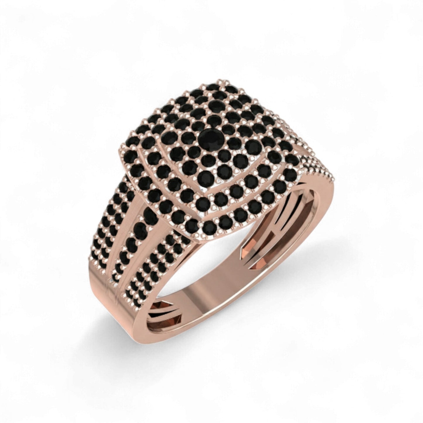 Omoni Cushion Cut Cluster Black Diamond Engagement Ring in 18KT Gold