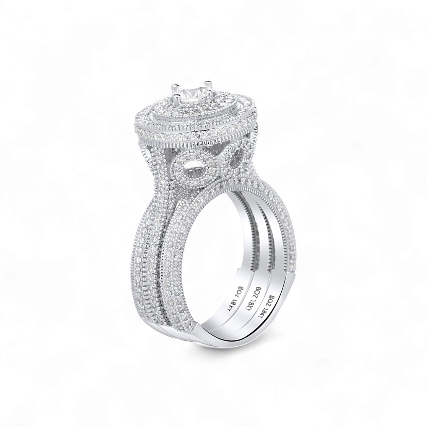 Zack Round Cut Natural Diamond Bride Set in 18KT Gold