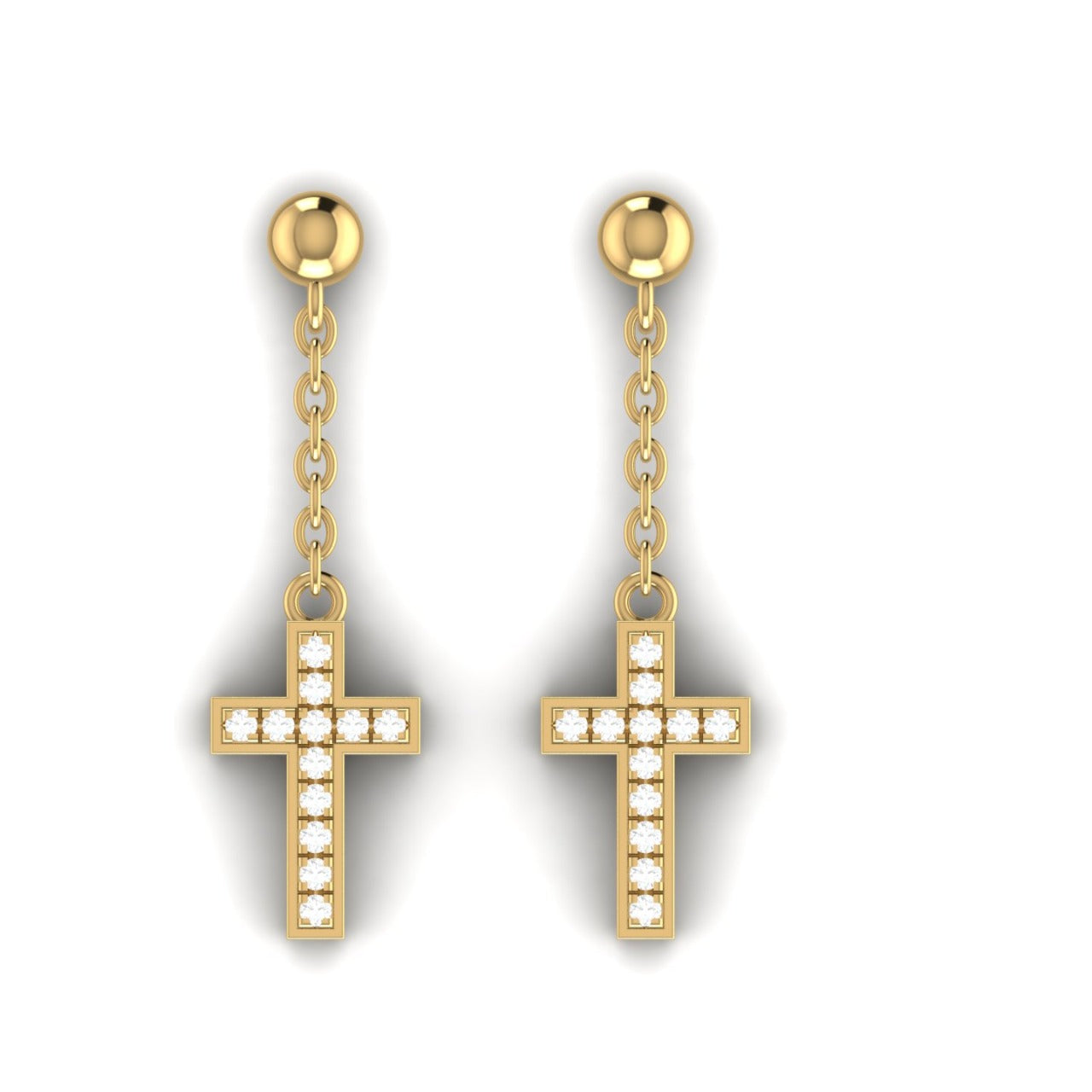 Drop Cross Diamond Earrings in 18K Gold