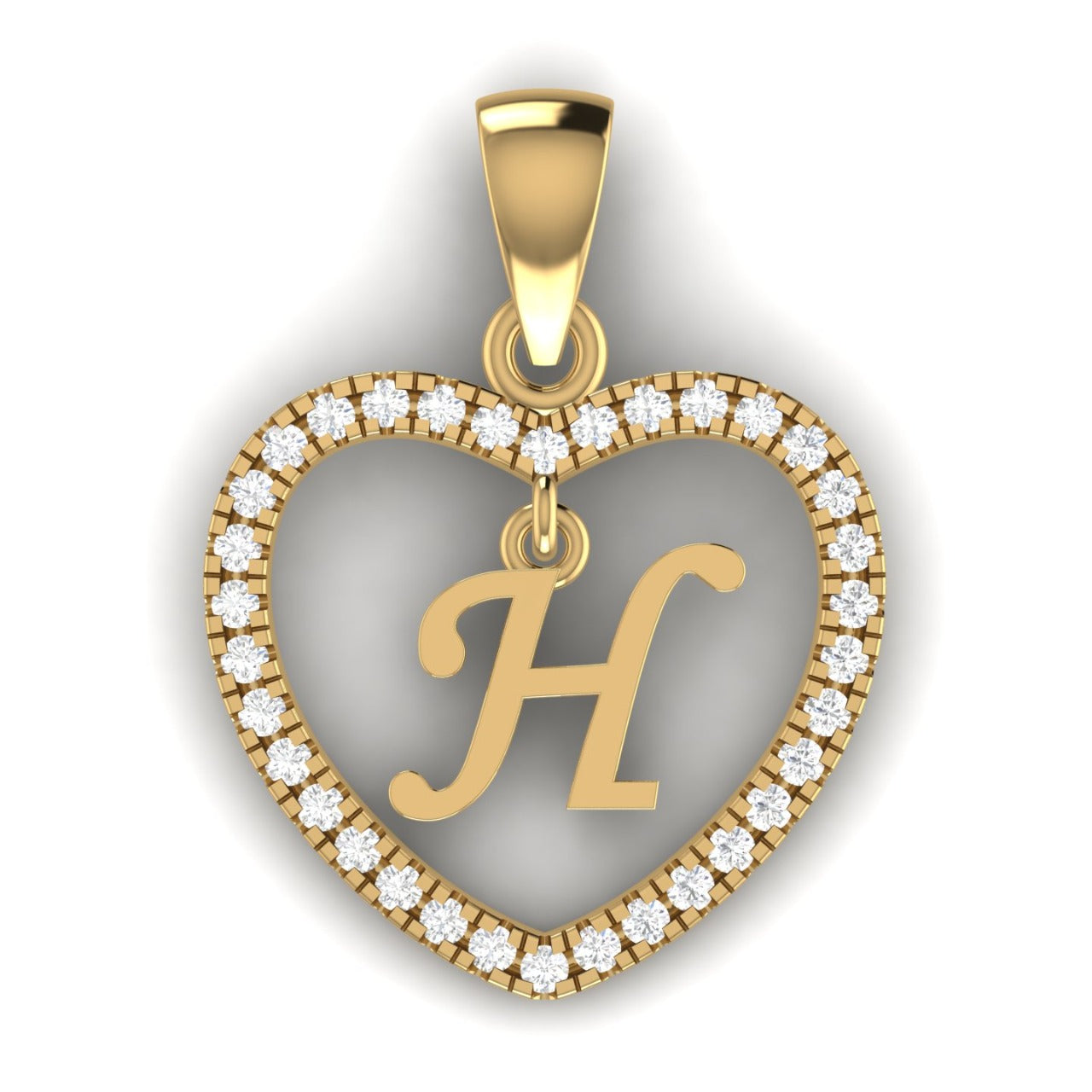 Initial In Love Shape Natural Diamond Pendent in 18K Gold