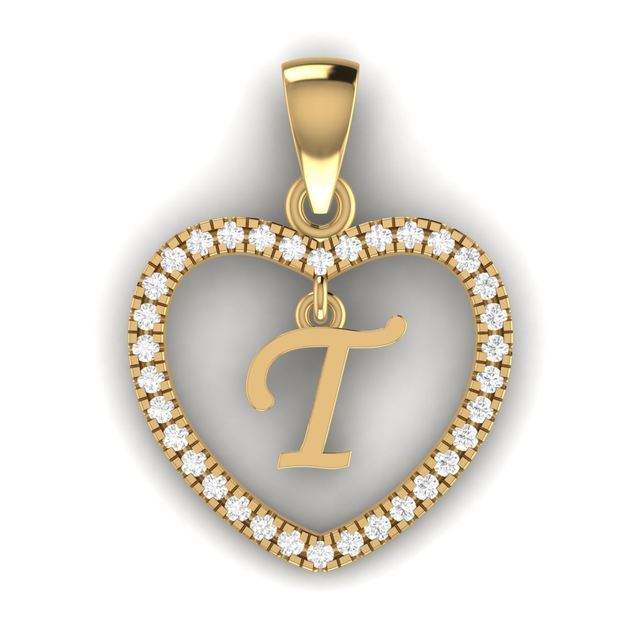 Initial In Love Shape Natural Diamond Pendent in 18K Gold