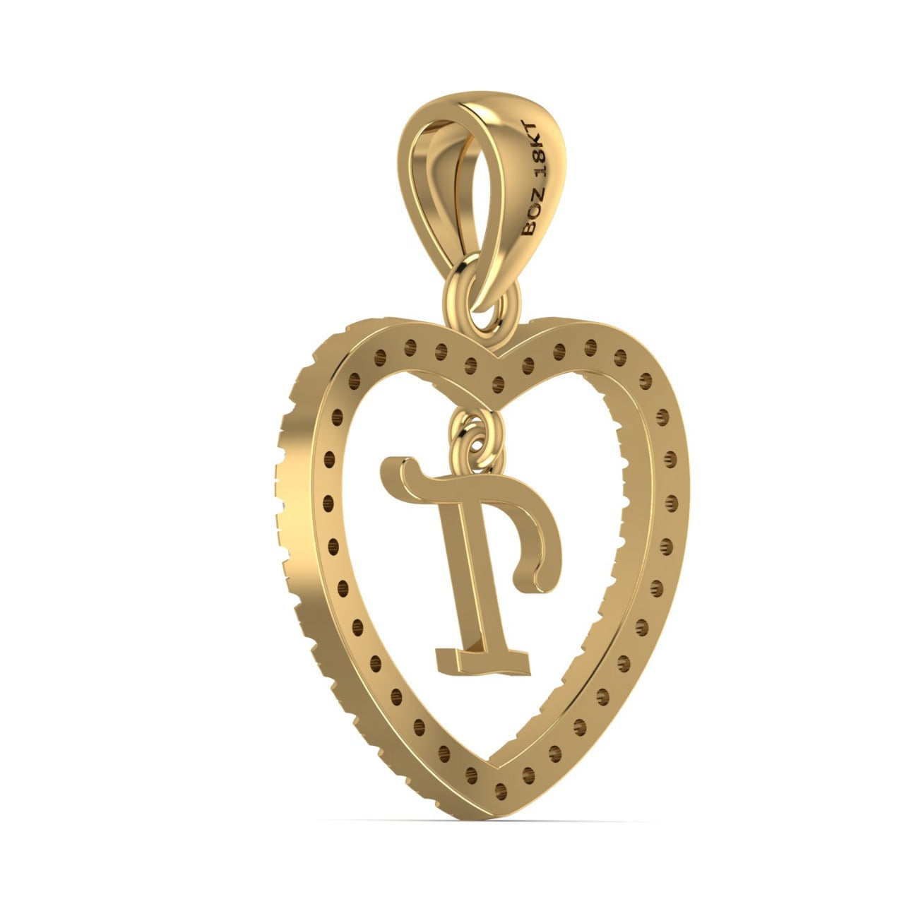 Initial In Love Shape Natural Diamond Pendent in 18K Gold