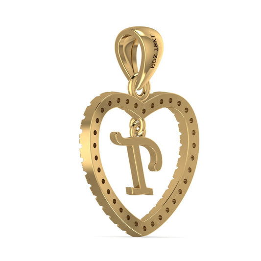 Initial In Love Shape Natural Diamond Pendent in 18K Gold