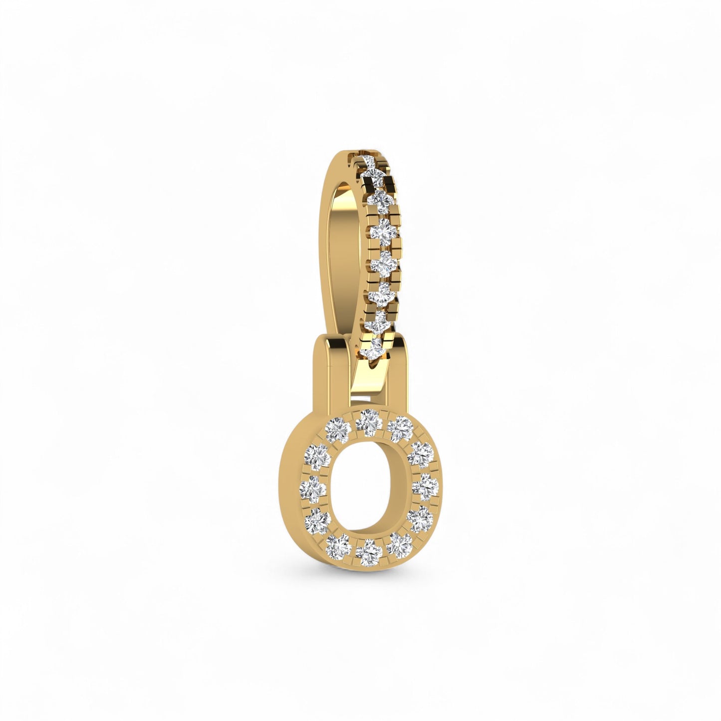 Gold necklace with diamond pendants on a white background