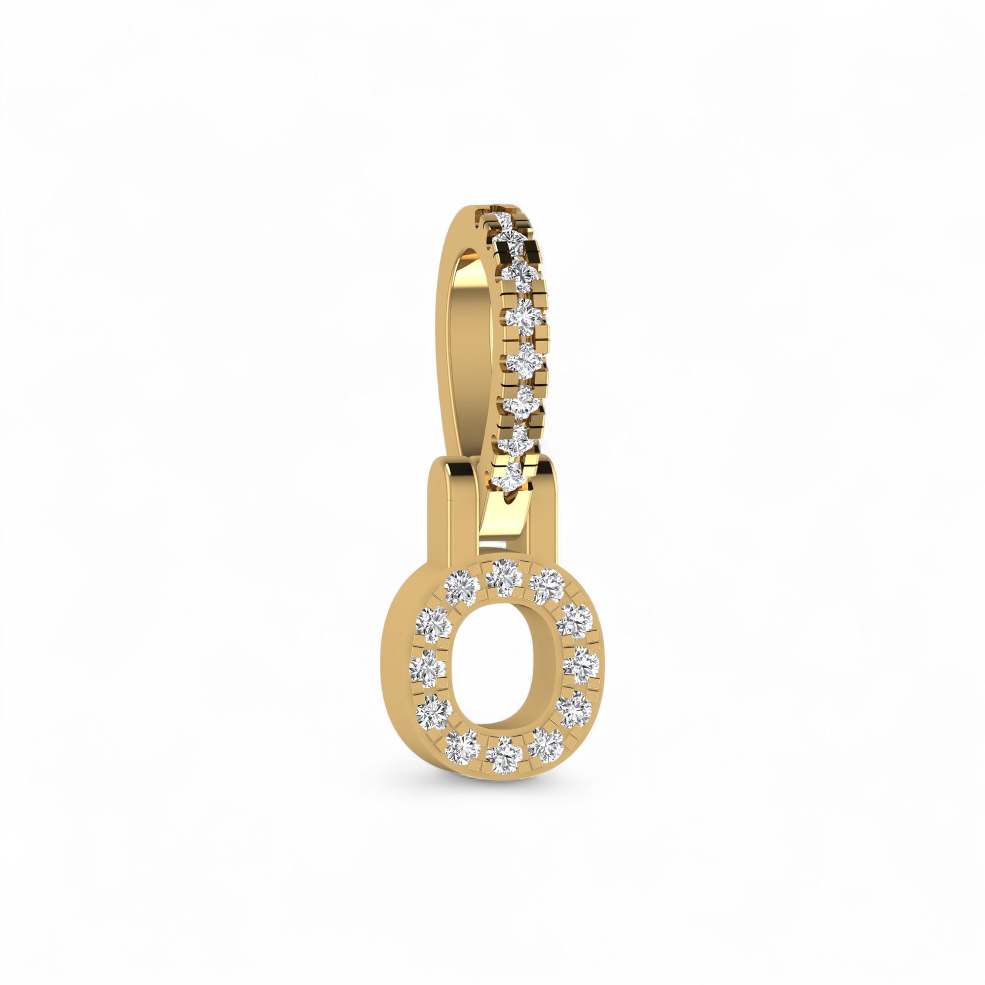 Gold necklace with diamond pendants on a white background