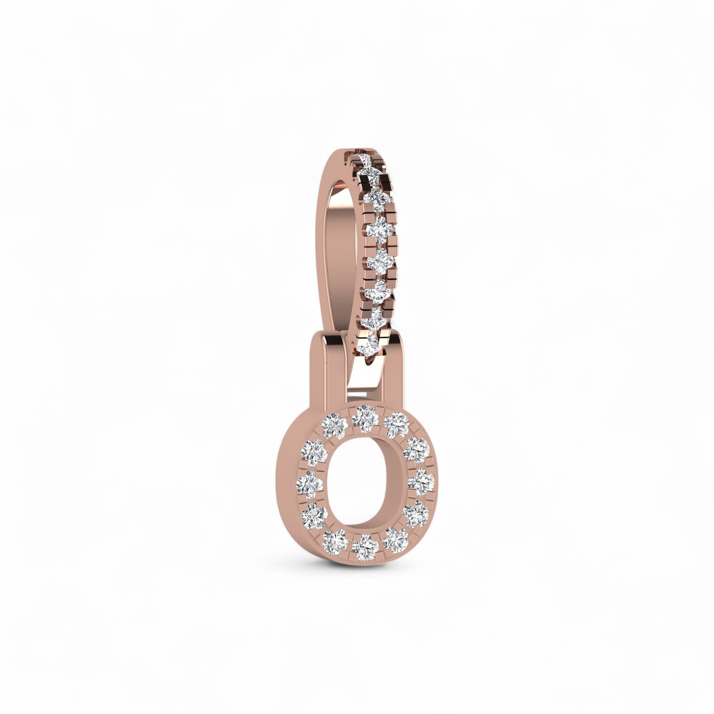 Rose gold ring with diamond accents on a white background