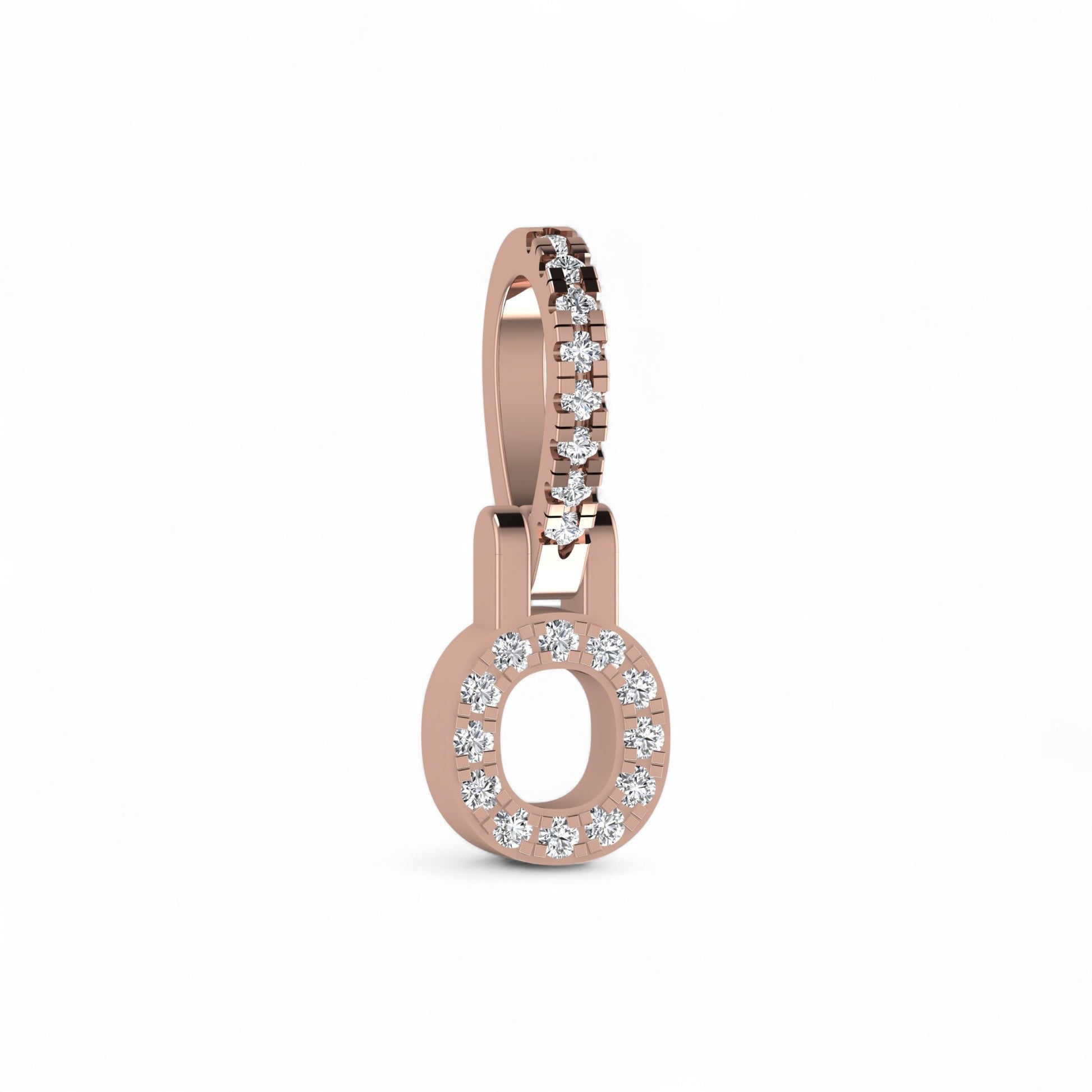 Rose gold ring with diamond accents on a white background