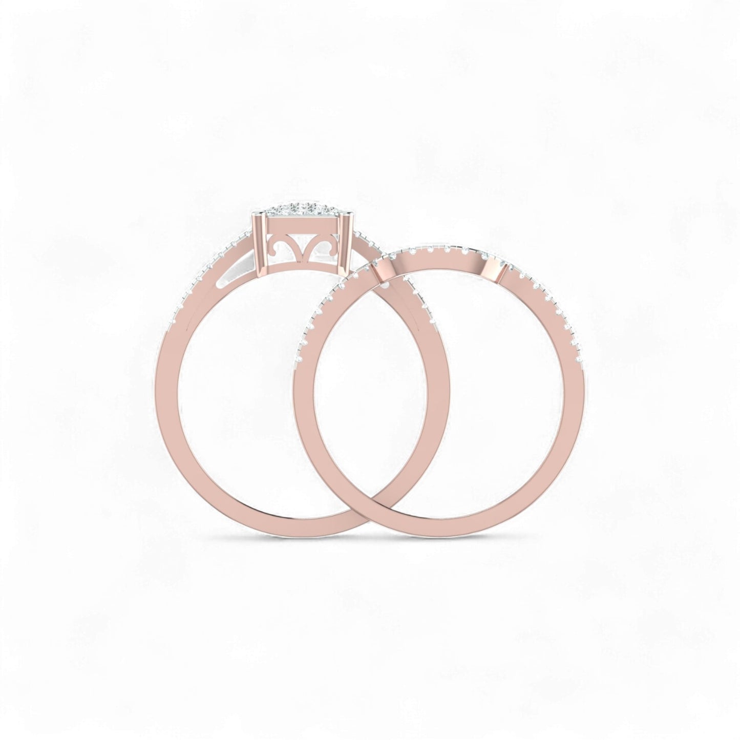 Precious Radiant Cut Natural Diamond Cluster Bride Set in 18KT Gold