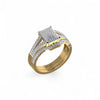Gold ring with diamond accents on a white background