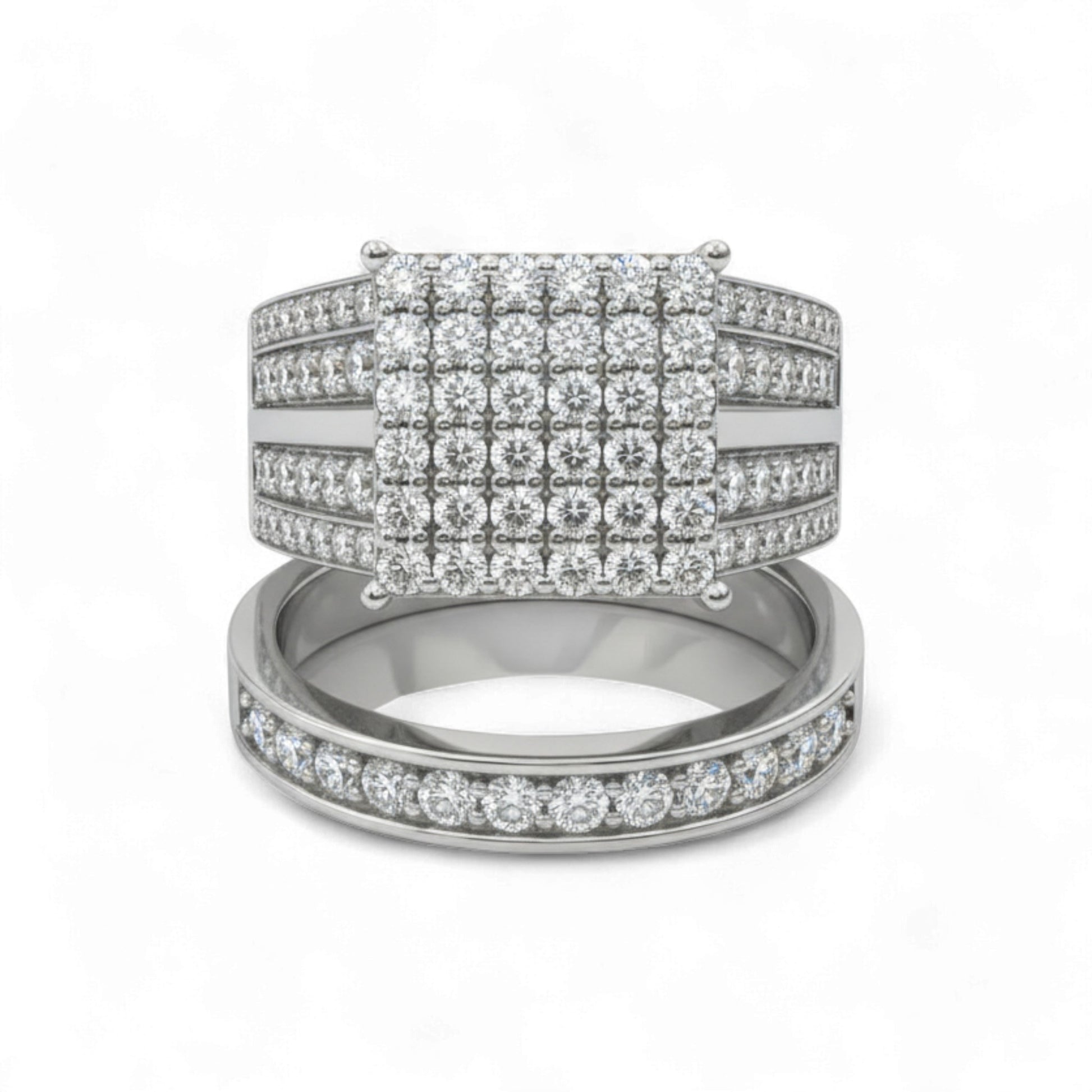 Set of three diamond rings on a white background