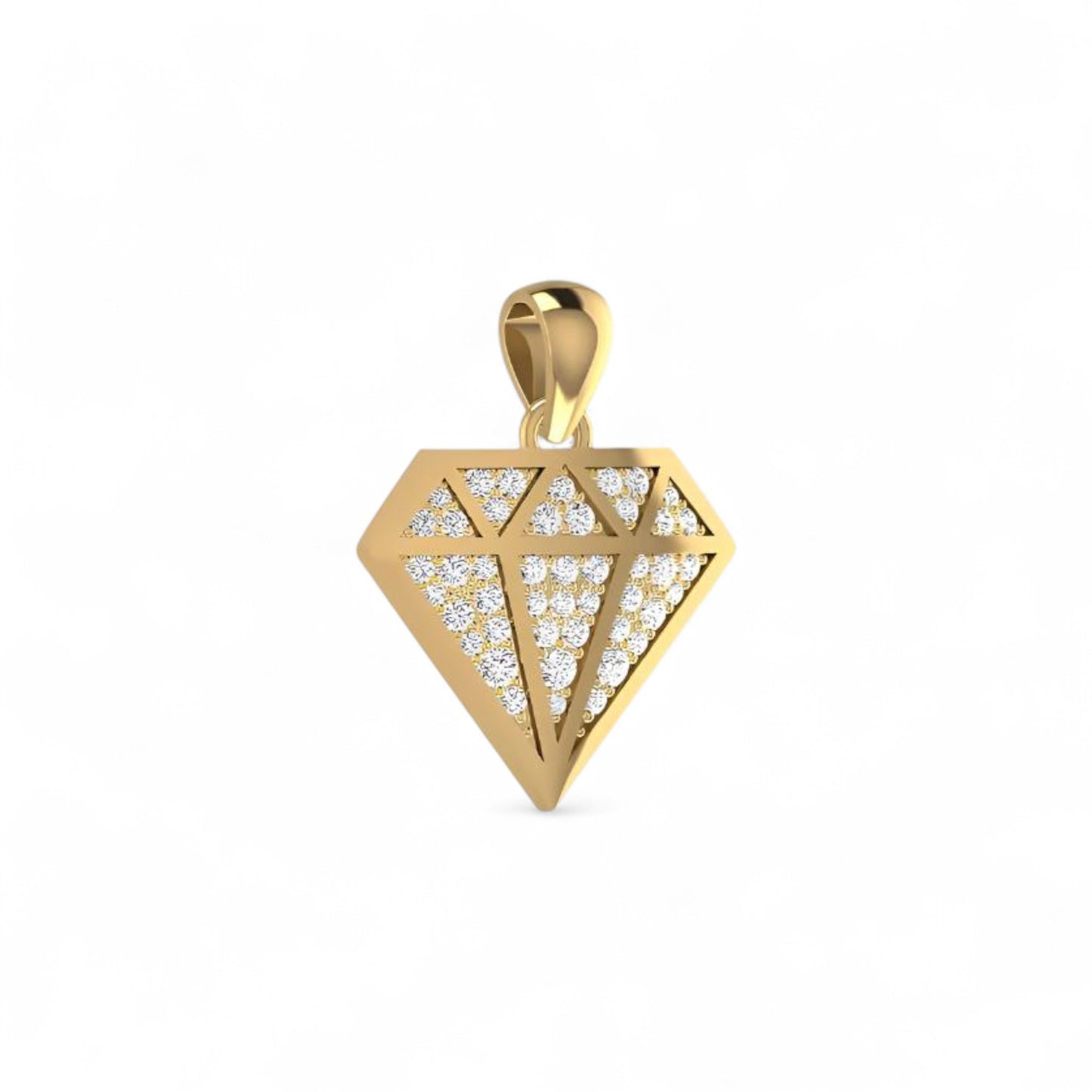 Gold pendant with diamond-like stones on a white background
