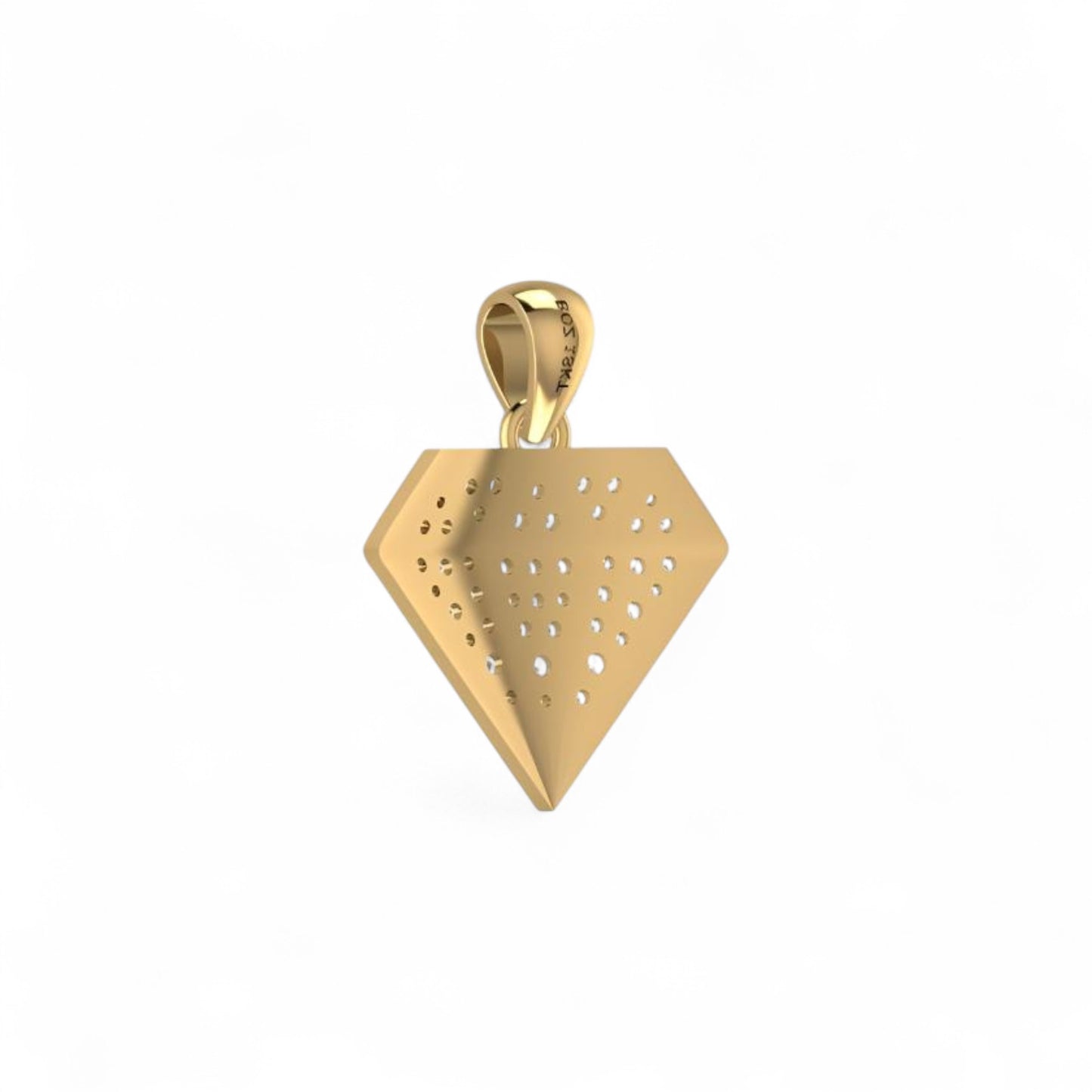Gold pendant with geometric design on a white background