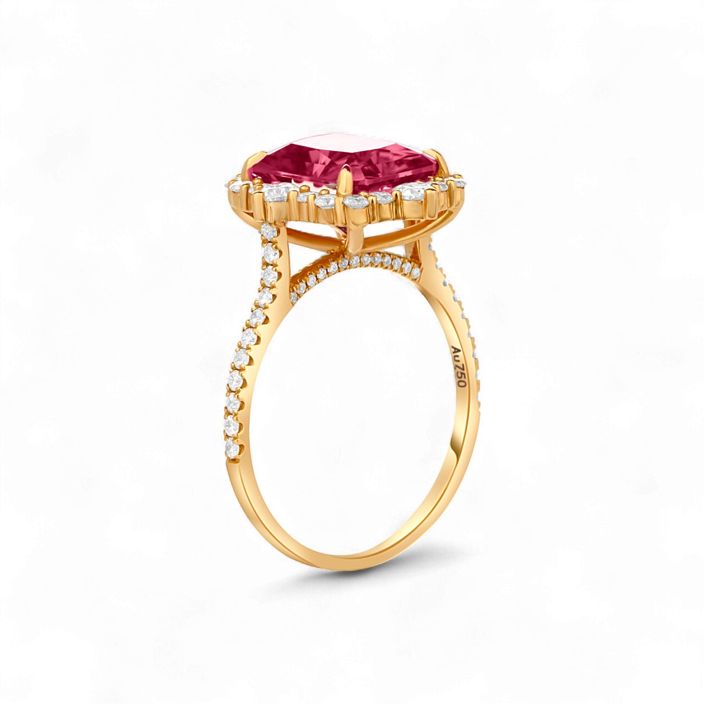 Quinn 2.0 Pink Moissanite and Diamond Engagement Ring in 18KT Gold